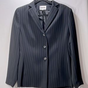 Kasper Black Two Piece Pin Stripe Skirt and Jacket Suit Fully Lined Size 8